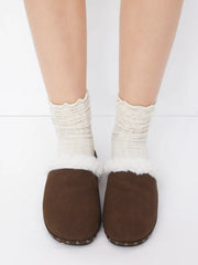 FUZZY FAUX SUEDE MULE FLATS