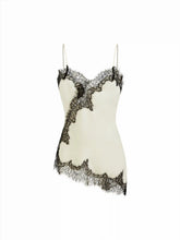Satin V-neck Floral Lace Lettuce Trim Cami Blouse