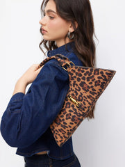 FAUX SUEDE LEOPARD PRINT SHOULDER BAG