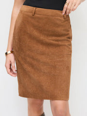 Suede Mid Rise Midi Pencil Skirt