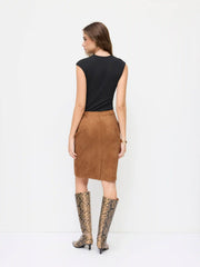 Suede Mid Rise Midi Pencil Skirt