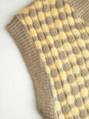 Knit V-neck Plaid Two Tone Vest