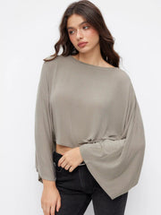 Jersey Round Neck Batwing Sleeve Oversized Tee