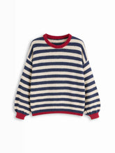 Knit Mohair-blend Striped Contrasting Binding Top Curve & Plus