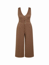 Jacquard V-neck Geometric Wide Leg Overalls Curve & Plus