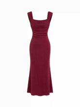 Square Neck Ruched Shimmer Mermaid Maxi Dress