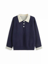 Knit Collar Colorblock Button Top Curve & Plus