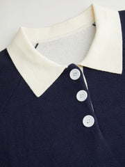 Knit Collar Colorblock Button Top Curve & Plus