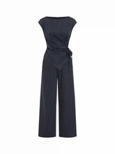 Collarless Striped Asymmetrical Hem Knotted Jumpsuit