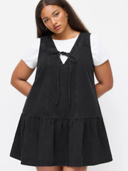 Denim V-neck Knotted A-line Mini Dress Curve & Plus
