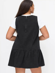Denim V-neck Knotted A-line Mini Dress Curve & Plus