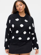 Knit Polka Dot Polo Neck Long Sleeve Oversized Sweater Curve & Plus