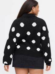 Knit Polka Dot Polo Neck Long Sleeve Oversized Sweater Curve & Plus
