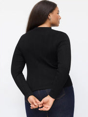 Knit Mandarin Collar Metal Detail Cut Out Top Curve & Plus
