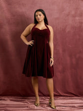 Velvet Halter Neckline Ruffle Knotted Midi Dress Curve & Plus