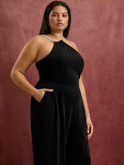 Asymmetrical Neck Glitter Rhinestone Straps Jumpsuit Curve & Plus