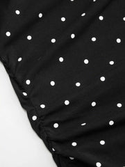Cotton-blend Boat Neck Polka Dot Bowknot Midi Dress