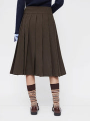 High Rise Striped Pleated Zipper Midi Skirt