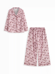 Bowknot Graphic Oversized Top & Mid Rise Wide Leg Trousers Loungewear Set Curve & Plus