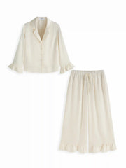 Satin Collar Oversized Top & High Rise Drawstring Wide Leg Trousers Loungewear Set Curve & Plus