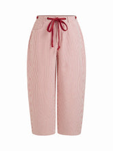 Cotton-blend Mid Rise Stripe Drawstring Barrel-leg Trousers Curve & Plus