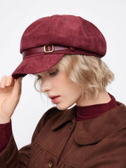 FAUX SUEDE BUCKLE BERET HAT