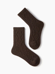 3 PAIRS CABLE WOOL-BLEND CREW SOCKS