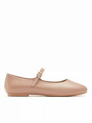 ROUND TOE FAUX LEATHER BUCKLE MARY JANE FLATS