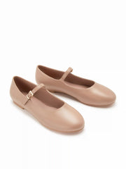 ROUND TOE FAUX LEATHER BUCKLE MARY JANE FLATS