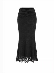 Texture Lace Ruched Mermaid Maxi Skirt
