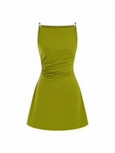 Square Neck Beaded Ruched A-line Cami Mini Dress