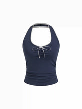 Cotton-blend Halter Neck Ruched Front Cami Top