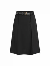 Mid Rise A-line Zipper Midi Skirt With Belt