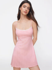 Square Neck Lace Bowknot Cami Mini Nightdress