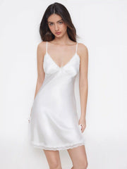 Satin V-neck Floral Lace Bowknot Cami Nightdress
