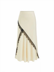 Satin Mid Rise Lace Mermaid Maxi Skirt