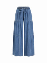 Denim Mid Rise Drawstring Ruched Wide Leg Jeans