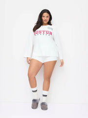 Boston 08 Solid Top & Mid Rise Contrasting Binding Shorts Loungewear Set Curve & Plus