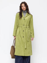 Suede Collar Long Sleeve Trench Coat With Belt