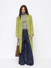 Suede Collar Long Sleeve Trench Coat With Belt