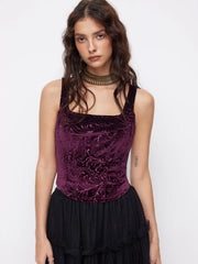 Velvet Square Neck Floral Tank Top