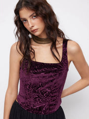 Velvet Square Neck Floral Tank Top