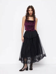 Velvet Square Neck Floral Tank Top