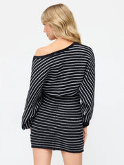 Knit Wool-blend Boat Neck Striped Straight Dress