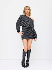 Knit Wool-blend Boat Neck Striped Straight Dress