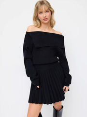 Knit Asymmetrical Neck Pleated Mini Dress