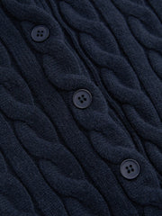 Cable Knit Striped Collar Two Tone Cardigan