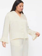 Satin Collar Oversized Top & High Rise Drawstring Wide Leg Trousers Loungewear Set Curve & Plus