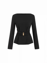 Boat Neck Metal Detail Ruched Top