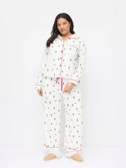 Christmas Graphic Oversized Top & Mid Rise Drawstring Wide Leg Trousers Loungewear Set Curve & Plus